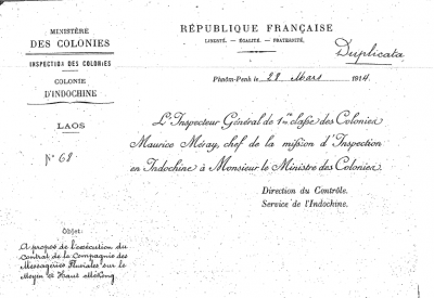 Report to the Minister on the operations of the Messageries, 1914